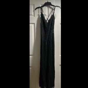 Black floral lace romper